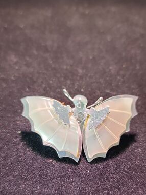 Silver-Tone Iridescent Butterfly Brooch - White Opalescent Wings